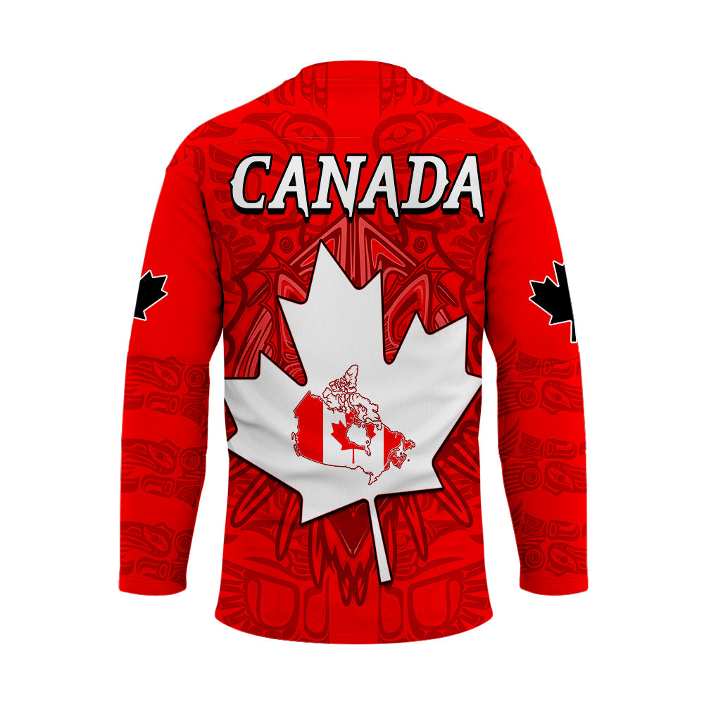 custom-personalised-canada-maple-leaf-hockey-jersey-red-haida-wolf