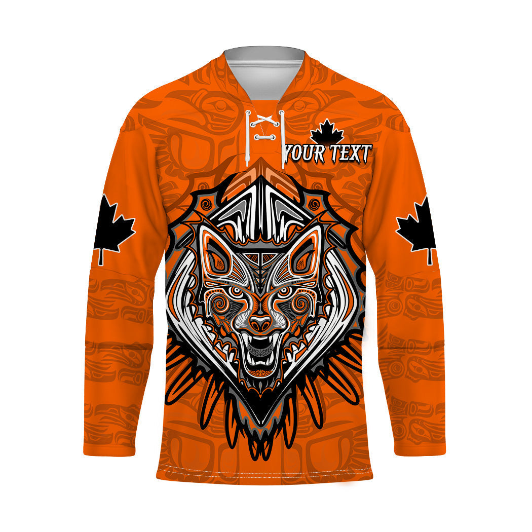 custom-personalised-canada-maple-leaf-hockey-jersey-orange-haida-wolf