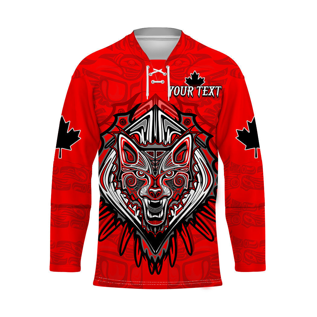 custom-personalised-canada-maple-leaf-hockey-jersey-red-haida-wolf