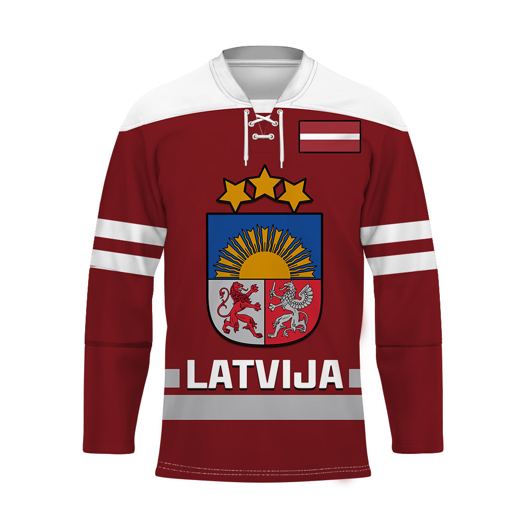 custom-text-and-number-latvia-hockey-2023-hockey-jersey-red-sporty-style