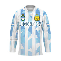 White/blue camo football hockey jersey with hood, drawstring, AFA crest and Argentina text