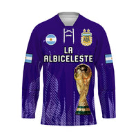 Purple Argentina hockey jersey with zip-front collar, crest, and trophy graphic