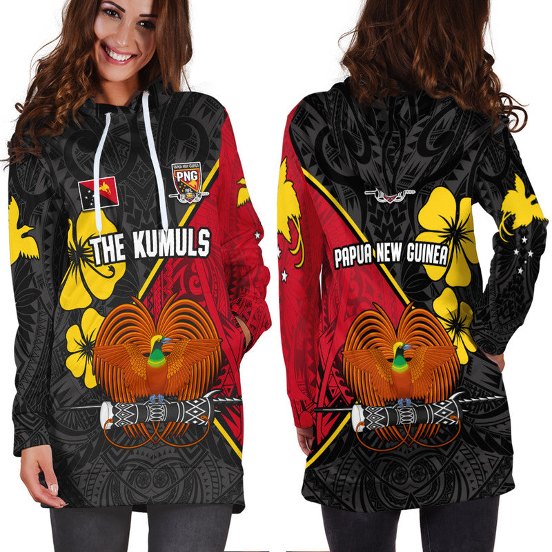 The Kumuls PNG Hoodie Dress Papua New Guinea Polynesian Dynamic Style Black - Wonder Print Shop