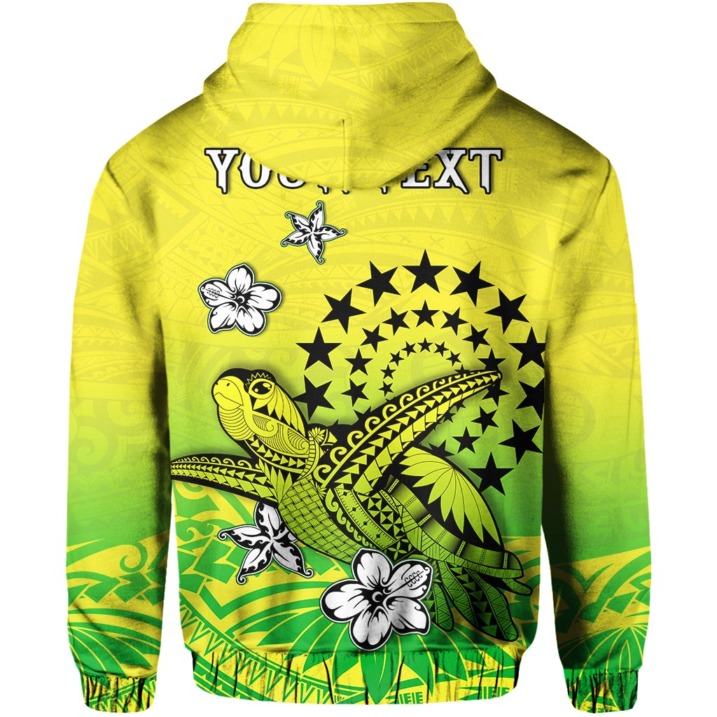 Green pullover hoodie back with large star circle graphic and flowers