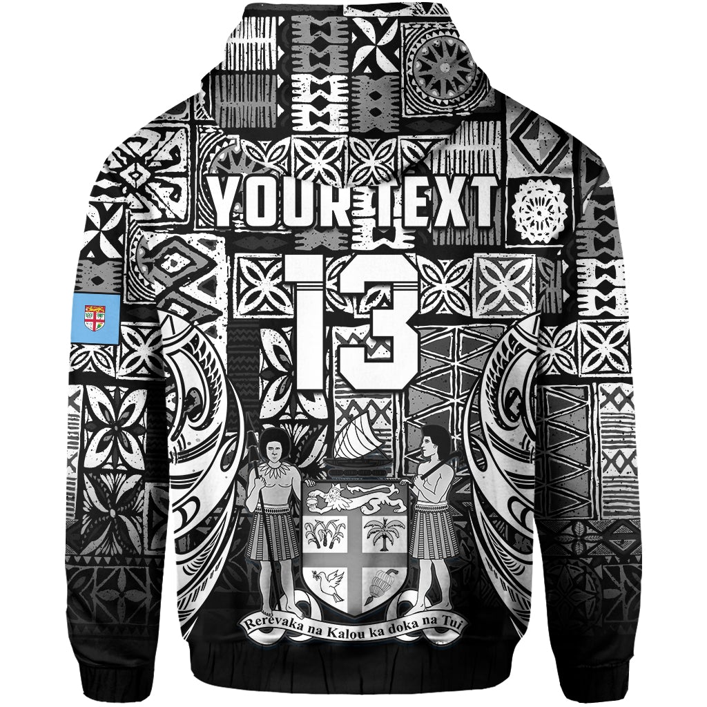 Custom Fiji Rugby Hoodie Flying Fijians Black Tapa Pattern LT13 - Wonder Print Shop