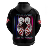 Black pullover hoodie with skull-heart graphic on back and 'LOVE YOU TO DEATH' text