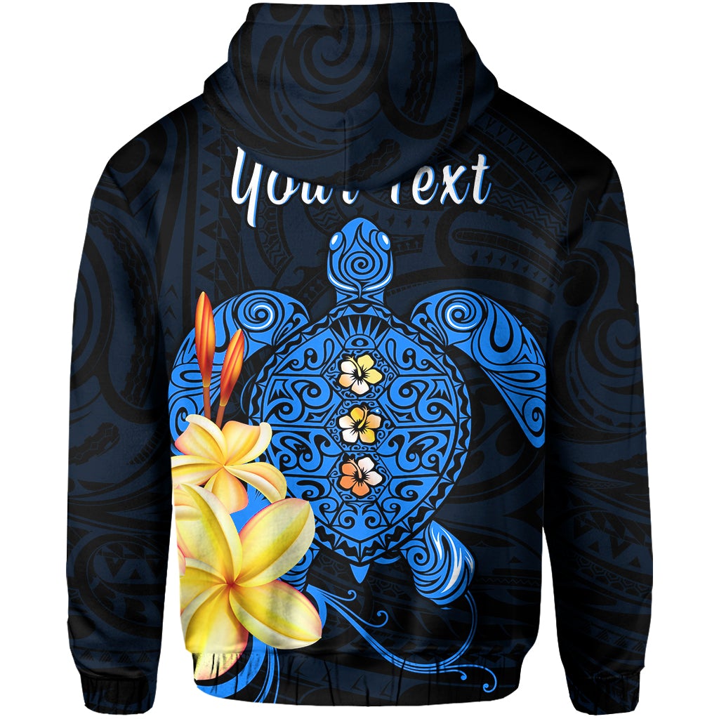 Custom Hawaii Turtle Zip Hoodie Hawaiian Flowers Version Blue Elegant LT13 - Wonder Print Shop