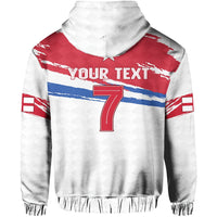 Custom England football hoodie with hood, 'YOUR TEXT' banner and number 7 on chest