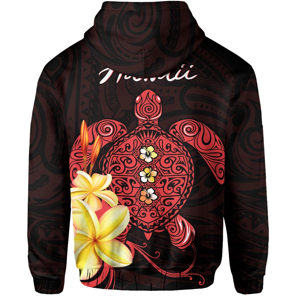 Hawaii Turtle Hoodie Hawaiian Flowers Version Red Elegant LT13 - Wonder Print Shop