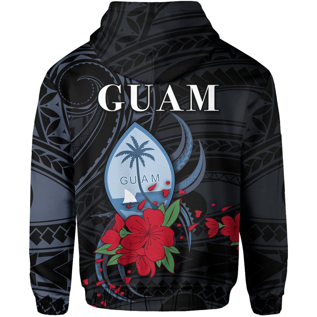 Guam Hoodie Polynesian Flowers Version Black LT13 - Wonder Print Shop