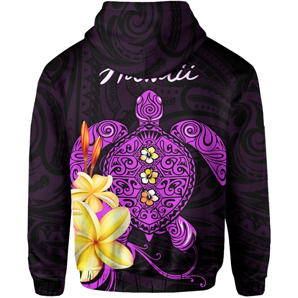 Hawaii Turtle Hoodie Hawaiian Flowers Version Purple Elegant LT13 - Wonder Print Shop