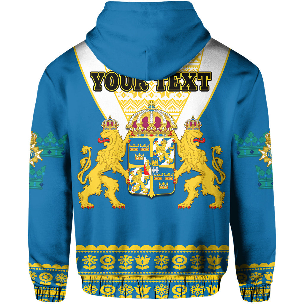 Custom Sweden Hoodie Swedish Coat Of Arms With Scandinavian Flowers - Wonder Print Shop