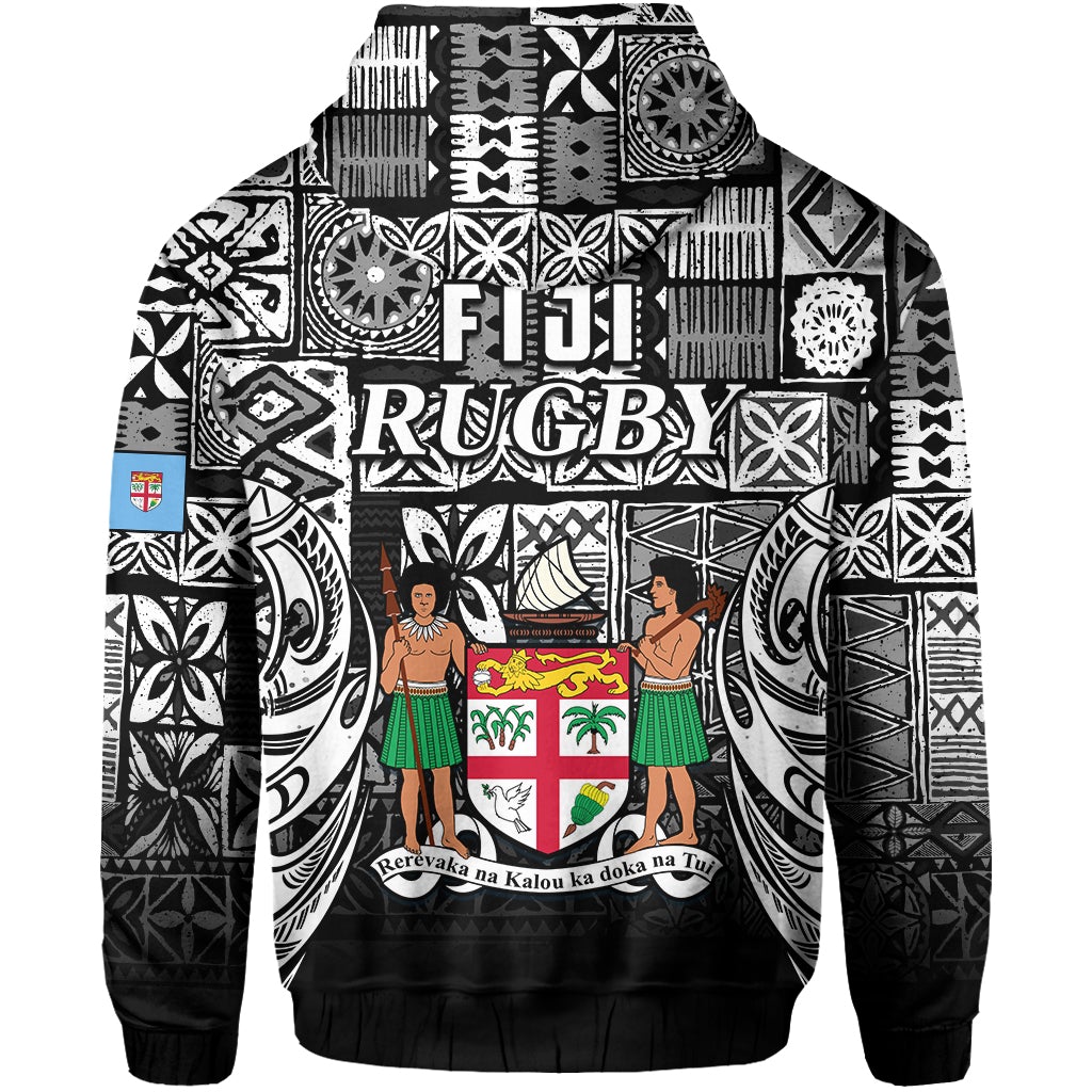 Fiji Rugby Hoodie Flying Fijians Black Tapa Pattern LT13 - Wonder Print Shop