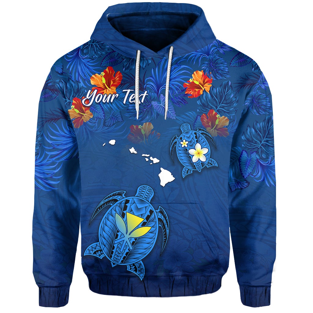 Custom Hawaiian Islands Hoodie Hawaii Tropical Flowers and Turtles Blue LT13 - Wonder Print Shop