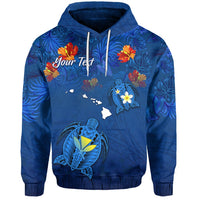 Custom Hawaiian Islands Hoodie Hawaii Tropical Flowers and Turtles Blue LT13 - Wonder Print Shop