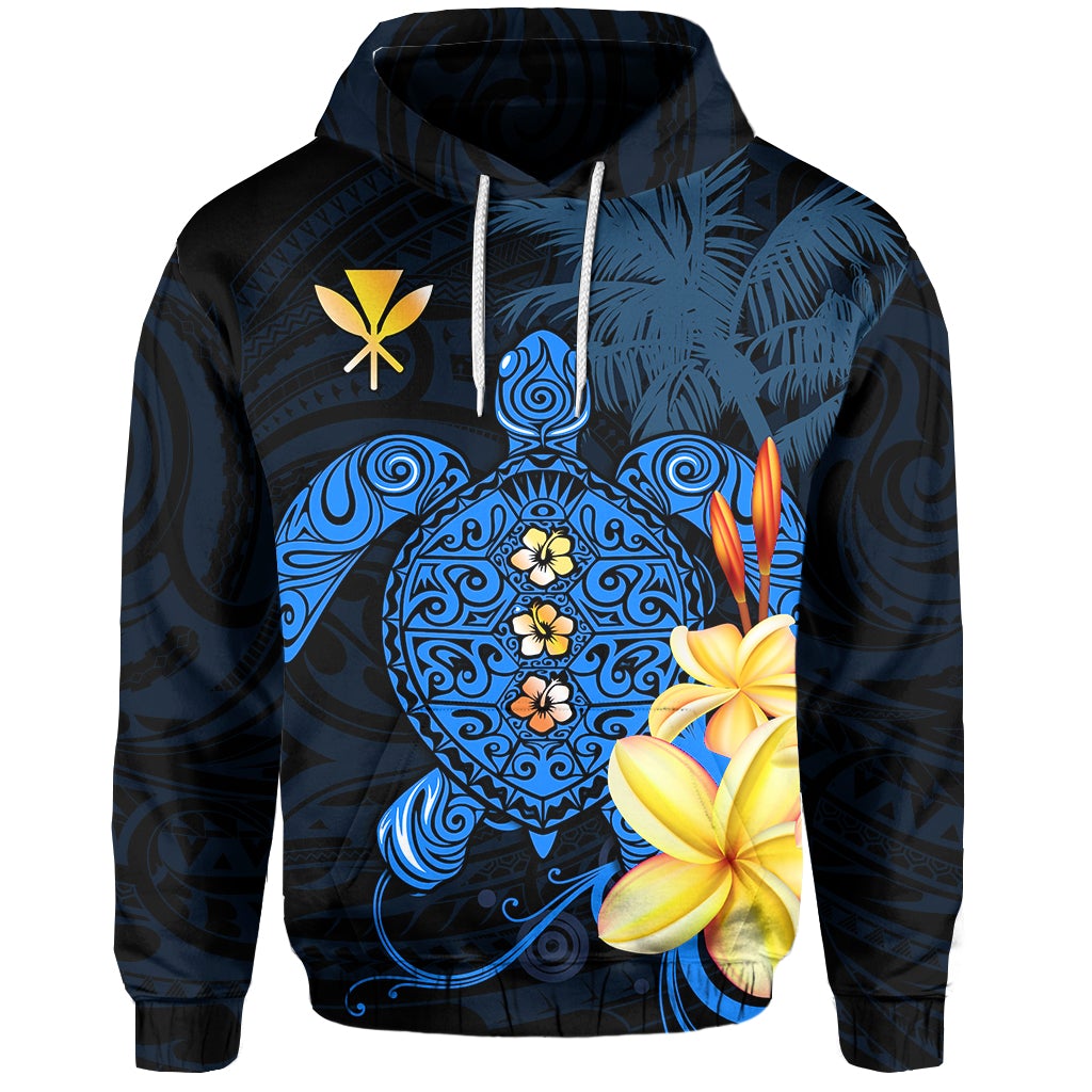 Custom Hawaii Turtle Hoodie Hawaiian Flowers Version Blue Elegant LT13 - Wonder Print Shop