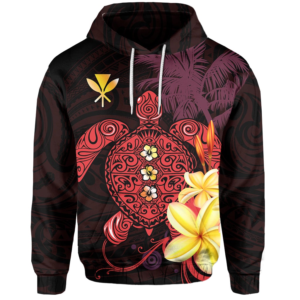 Hawaii Turtle Hoodie Hawaiian Flowers Version Red Elegant LT13 - Wonder Print Shop