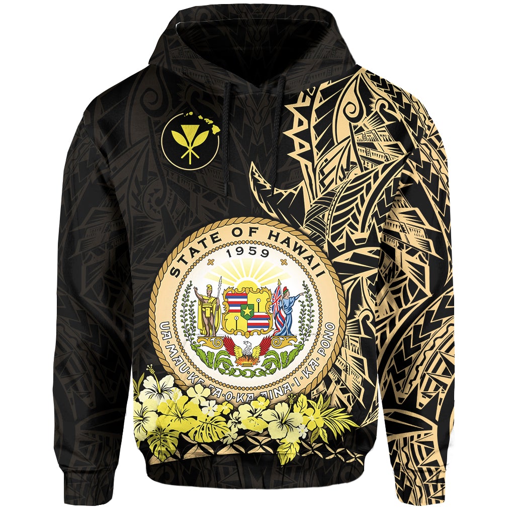 Custom Hawaiian Polynesian Hoodie Gold Seal of Hawaii LT13 - Wonder Print Shop