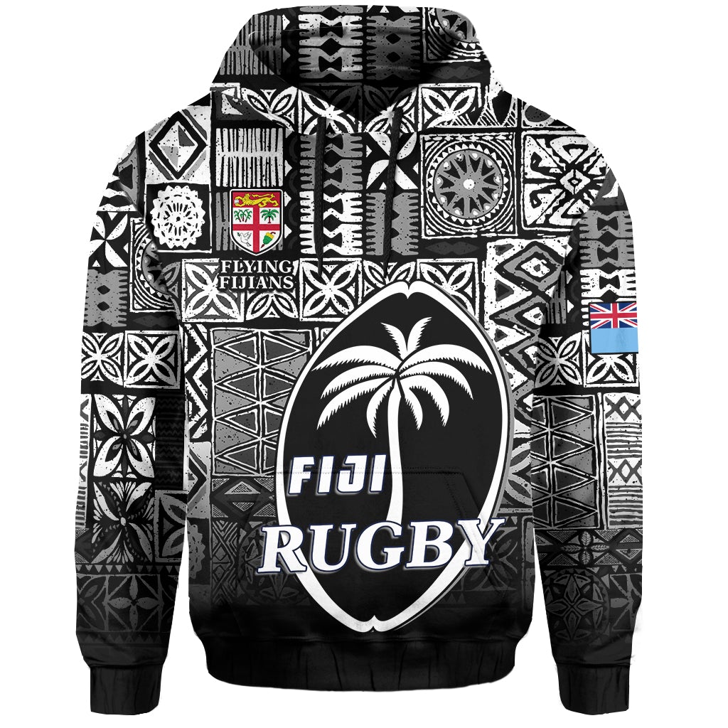 Custom Fiji Rugby Hoodie Flying Fijians Black Tapa Pattern LT13 - Wonder Print Shop