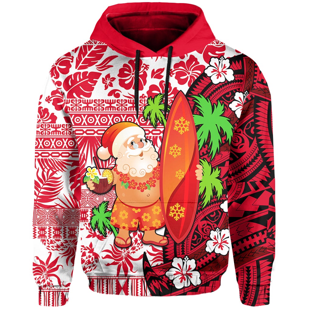 Custom Mele Kalikimaka Hoodie Christmas Hawaii with Santa Claus LT13 - Wonder Print Shop