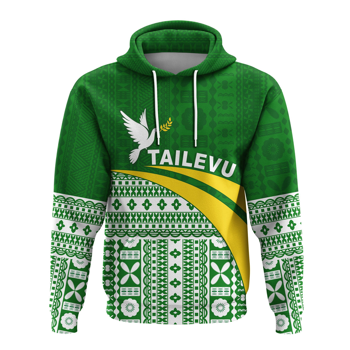Custom Tailevu Rugby Hoodie Fiji Rugby Tapa Pattern Green LT13 - Wonder Print Shop