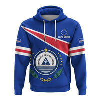 Blauer Hoodie (Cape Verde) mit Kapuze, Kordeln, Frontprint des Landeswappens