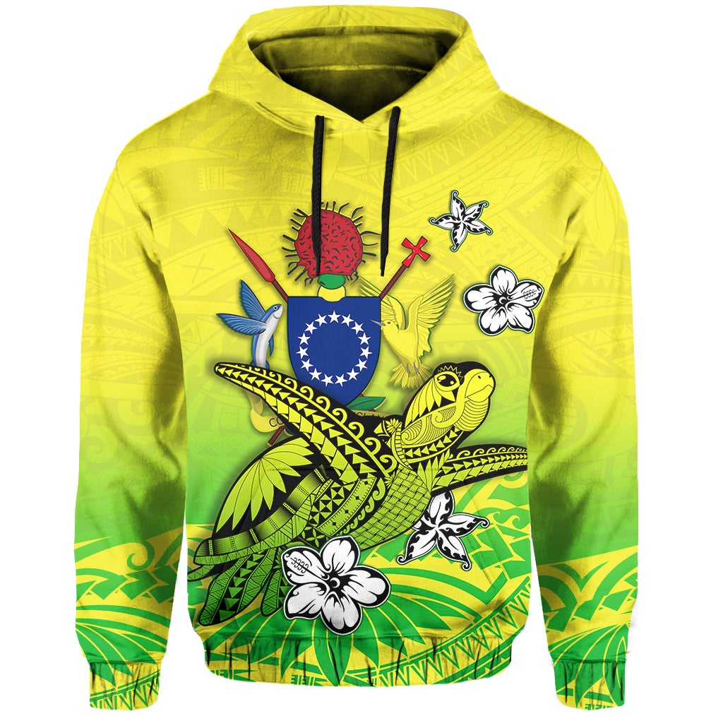 Green zip hoodie with front turtle, flowers and sunburst star print