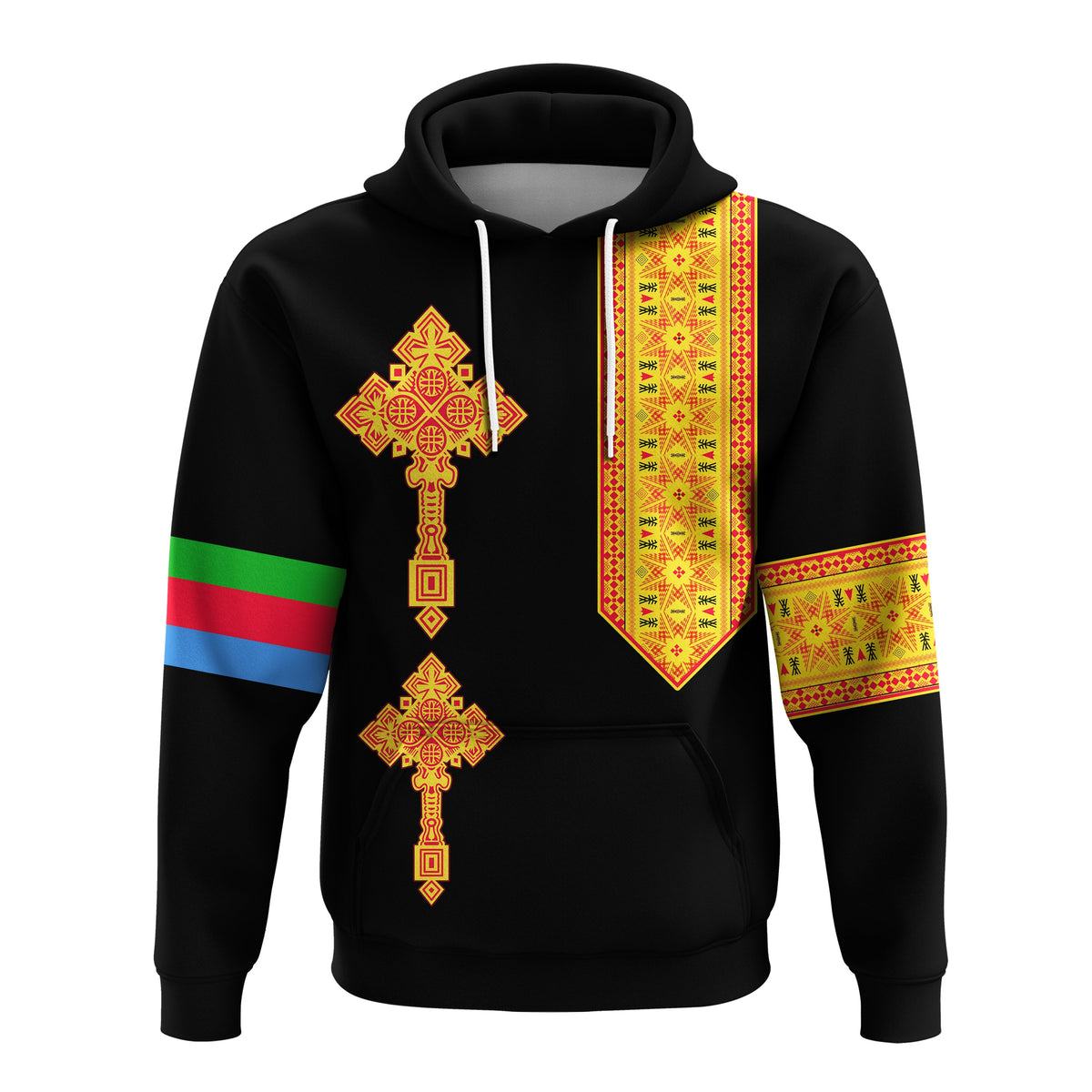 Eritrea Tibeb Hoodie Eritrean Cross Mix Flag Version Black LT13 - Wonder Print Shop