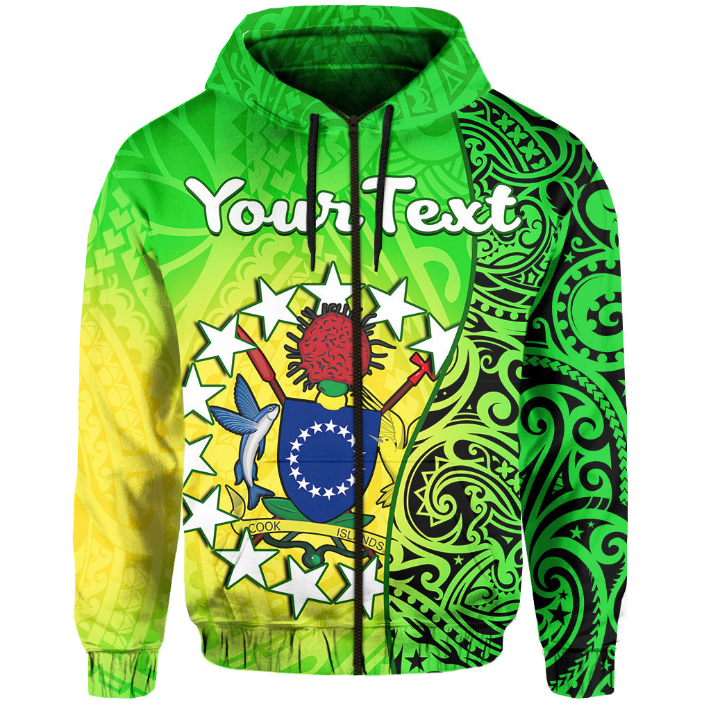 Green hoodie front print: stars, shield emblem and Polynesian turtle