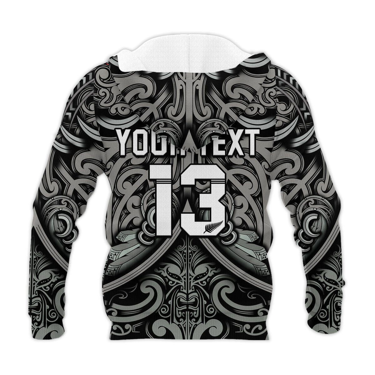 Custom Text and Number New Zealand Silver Fern Rugby Hoodie All Black NZ Maori Pattern LT13 - Wonder Print Shop