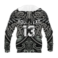 Custom Text and Number New Zealand Silver Fern Rugby Hoodie All Black NZ Maori Pattern LT13 - Wonder Print Shop