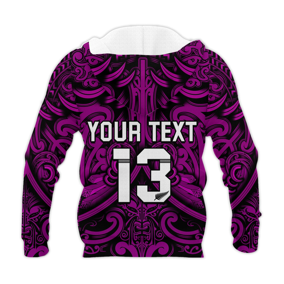 Custom Text and Number New Zealand Silver Fern Rugby Hoodie All Black Purple NZ Maori Pattern LT13 - Wonder Print Shop
