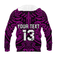 Custom Text and Number New Zealand Silver Fern Rugby Hoodie All Black Purple NZ Maori Pattern LT13 - Wonder Print Shop