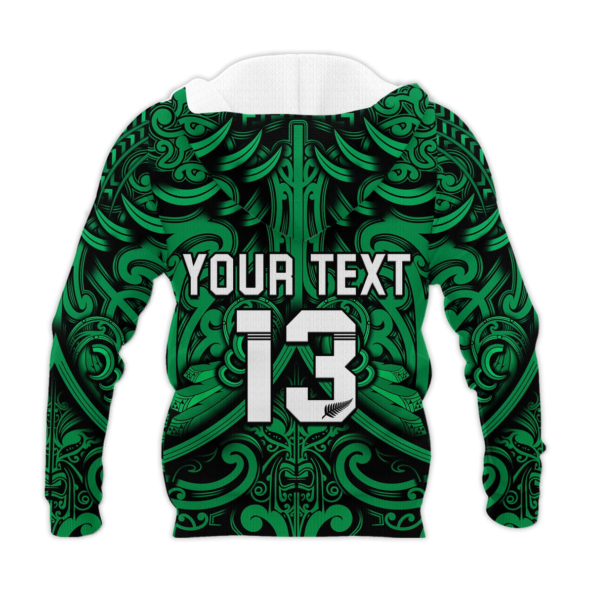 Custom Text and Number New Zealand Silver Fern Rugby Hoodie All Black Green NZ Maori Pattern LT13 - Wonder Print Shop