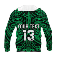 Custom Text and Number New Zealand Silver Fern Rugby Hoodie All Black Green NZ Maori Pattern LT13 - Wonder Print Shop