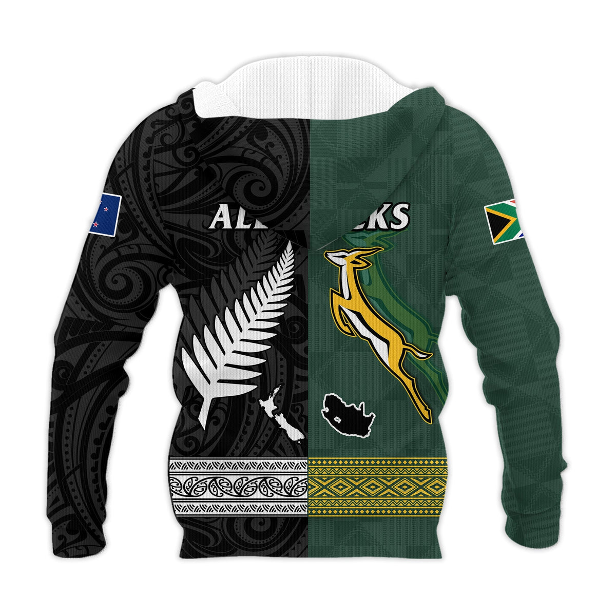 South Africa Protea and New Zealand Fern Hoodie Rugby Go Springboks vs All Black LT13 - Wonder Print Shop