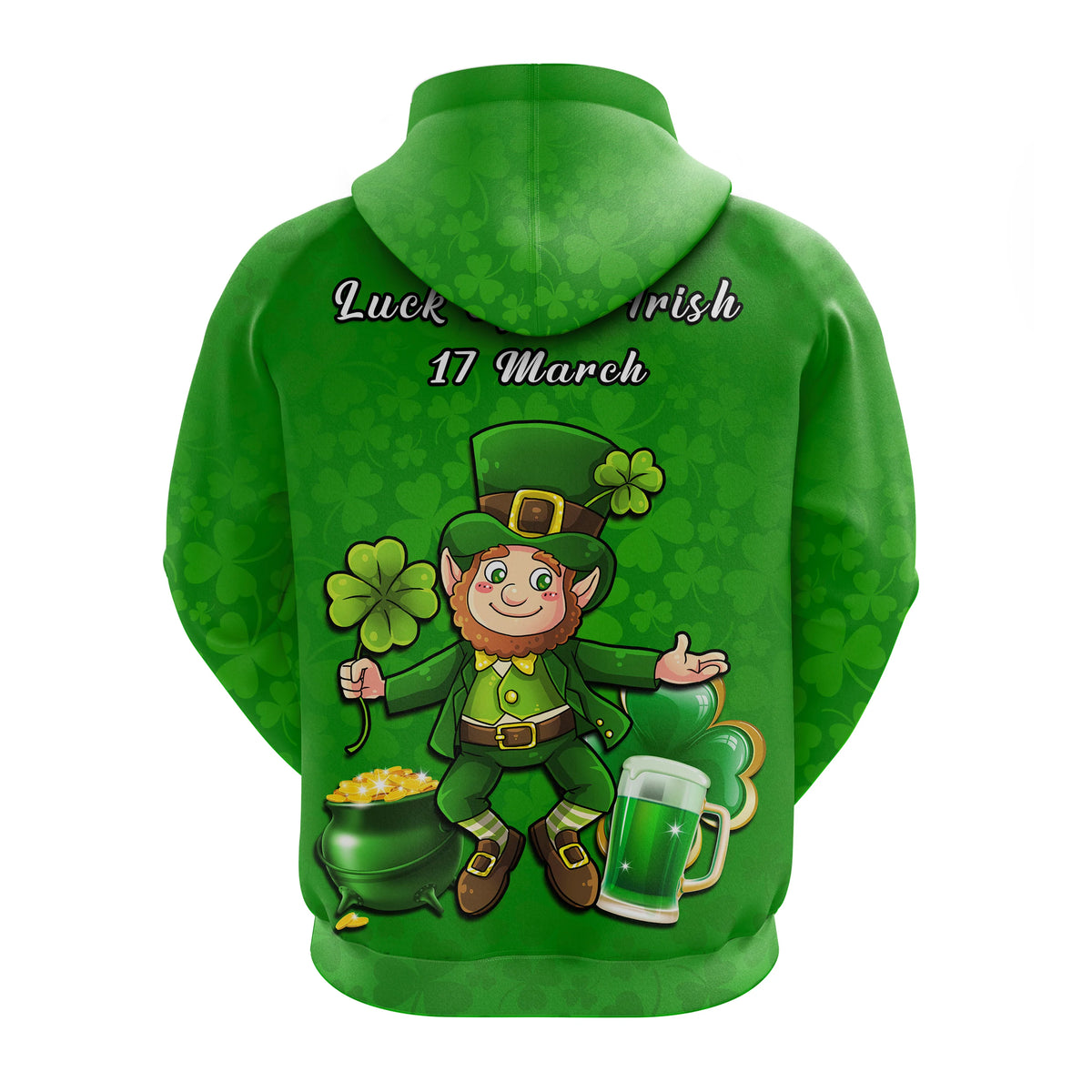Ireland Hoodie Saint Patricks Day Happy Leprechaun And Shamrock - Wonder Print Shop