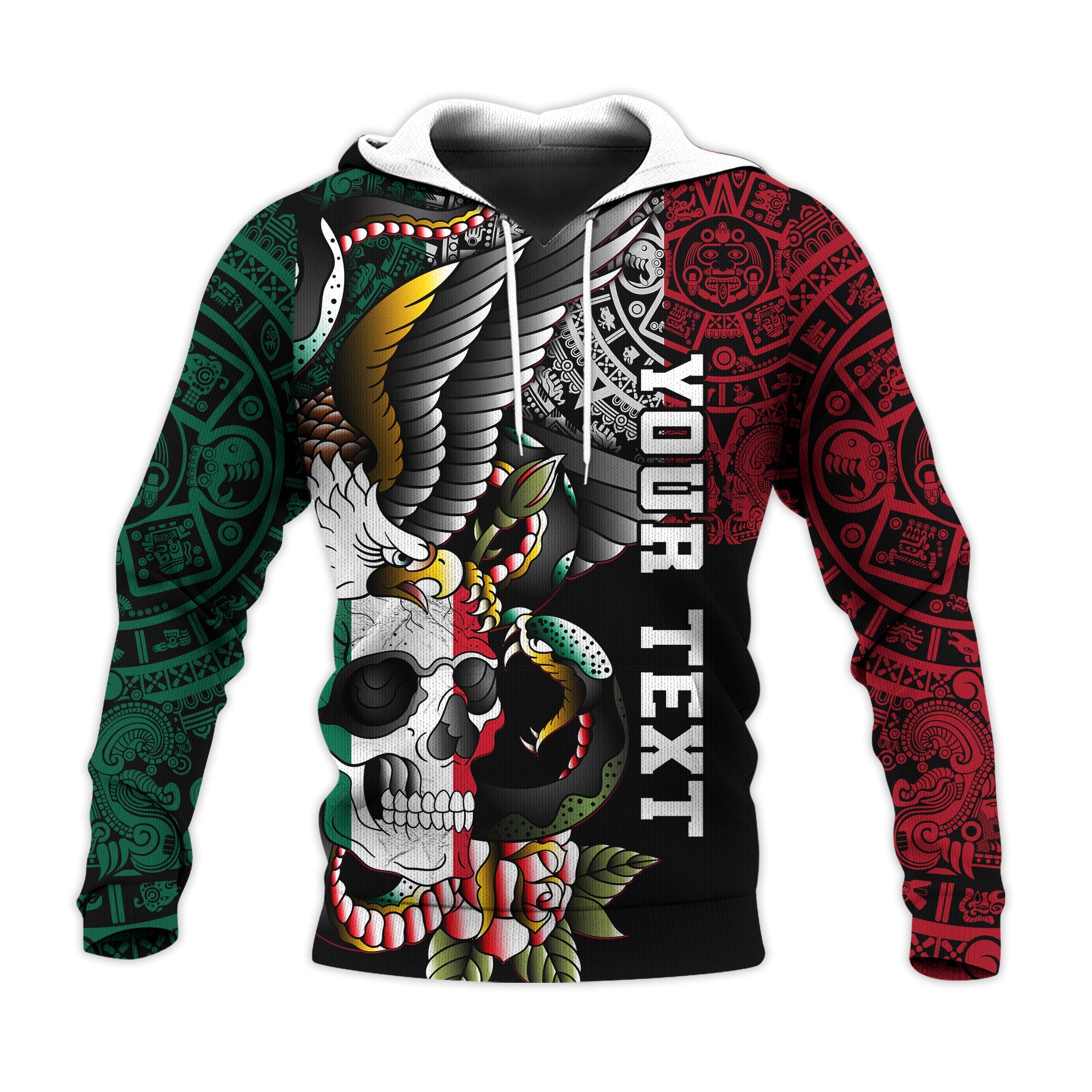 Custom Mexico Hoodie Mexican Skull Eagle With Angry Snake - Wonder Print Shop