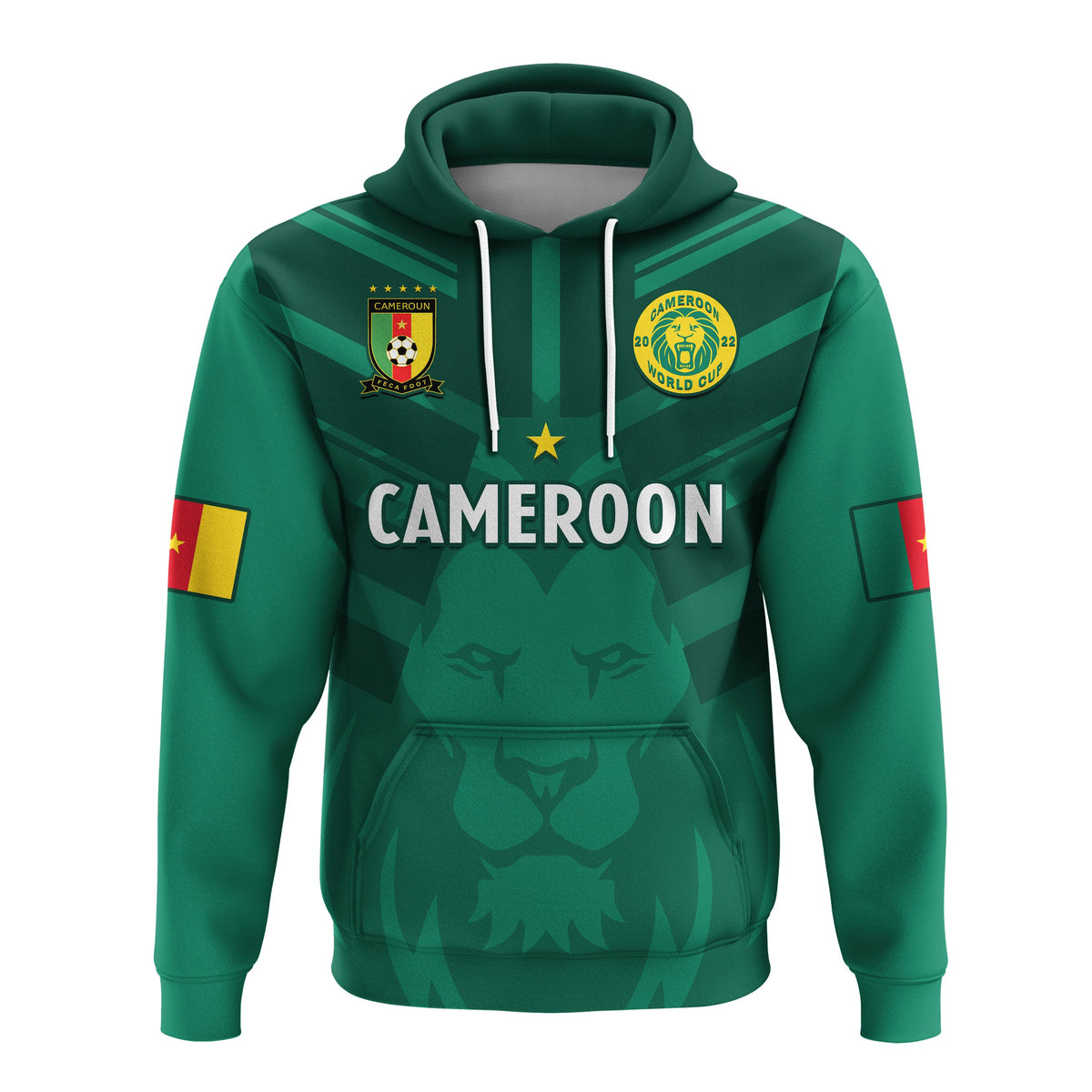 Cameroon Football Hoodie Les Lions Indomptables Green Football 2022 - Wonder Print Shop