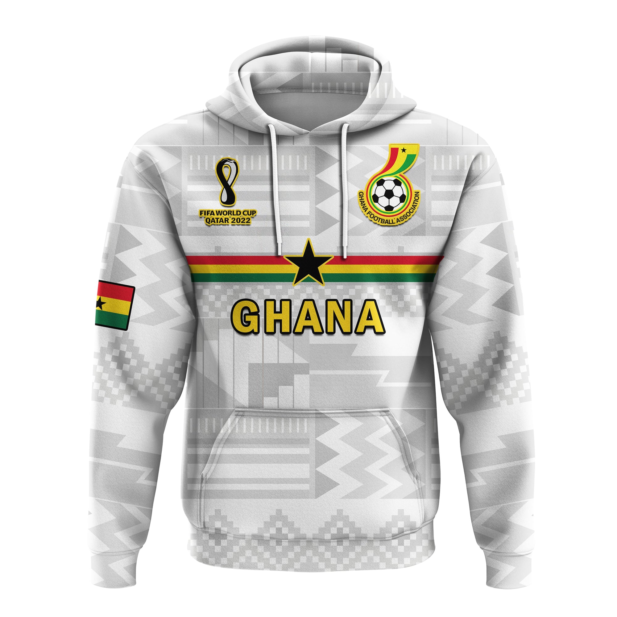 Ghana Football Hoodie Black Stars Kente Football 2022 White - Wonder Print Shop