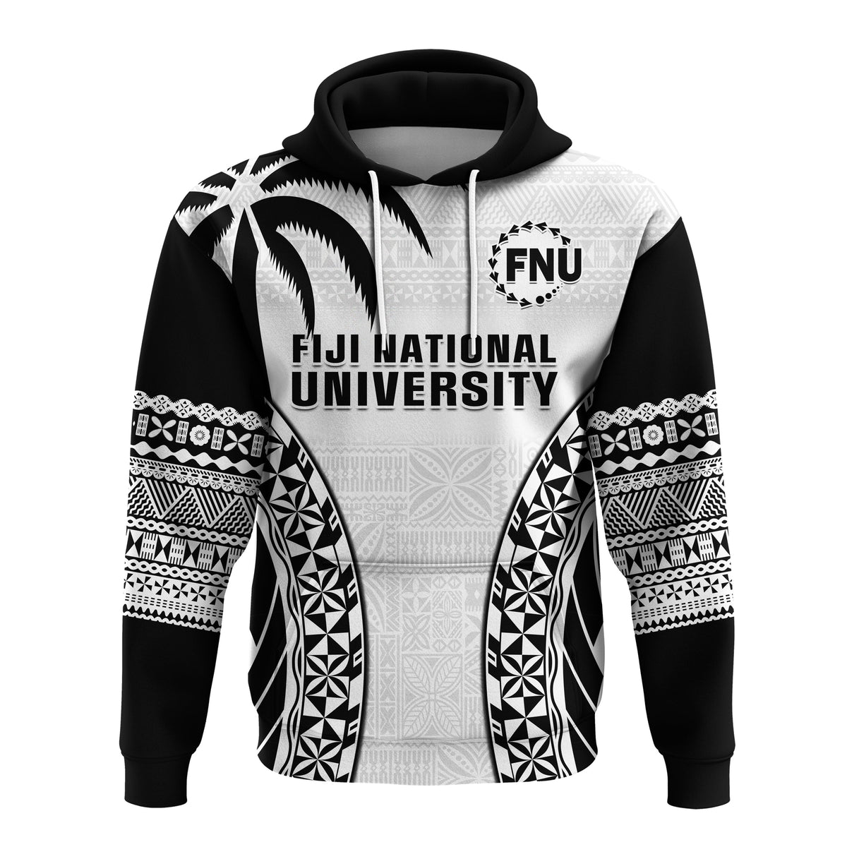 Custom Fiji University Hoodie National Fijian Tapa Pattern White - Wonder Print Shop