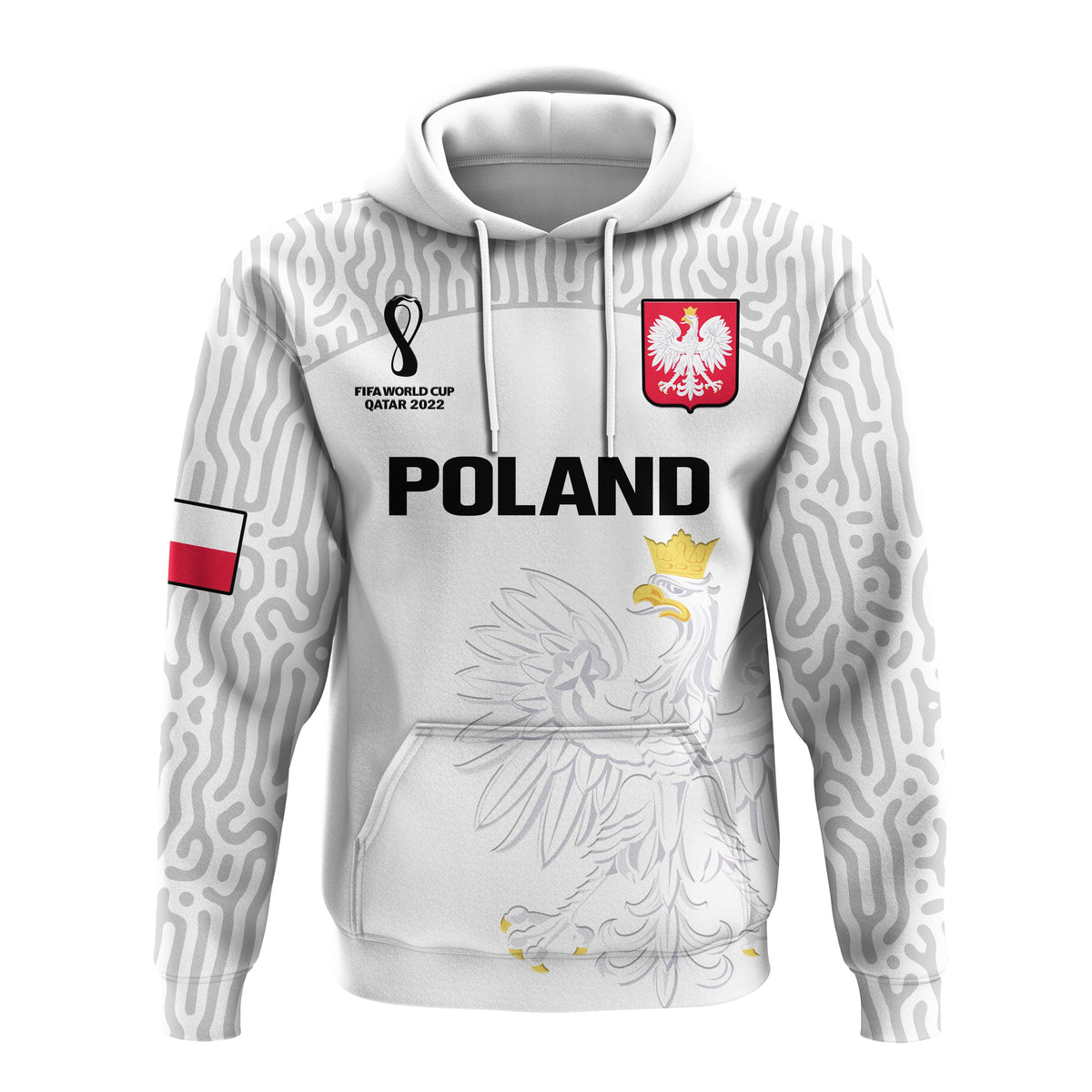 Poland Football Hoodie Polska Football 2022 White - Wonder Print Shop
