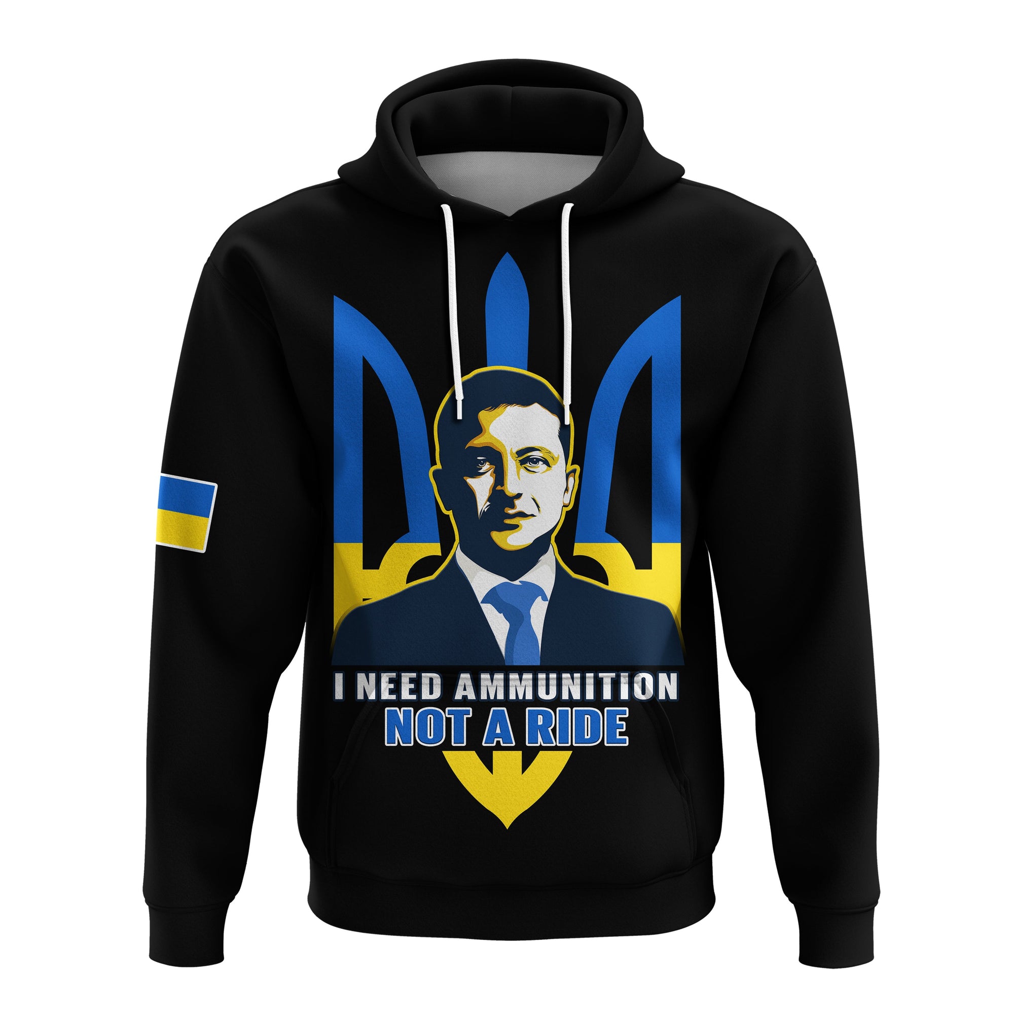 custom-personalised-ukraine-hoodie-ukrainian-president-i-need-ammunition-not-a-ride-black