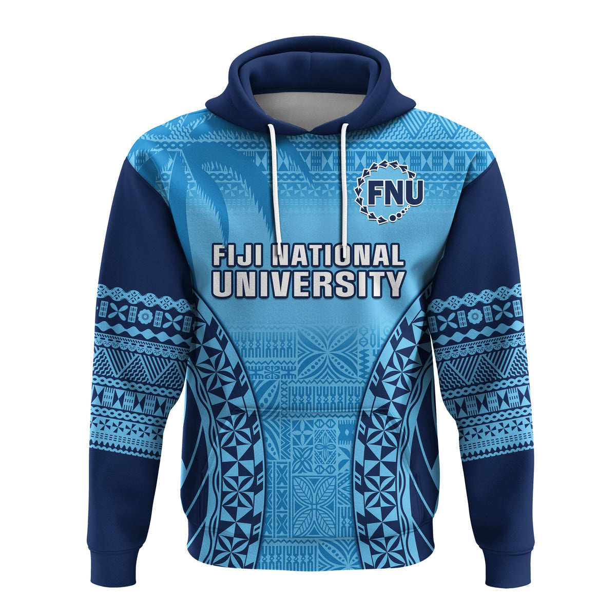 Fiji University Hoodie National Fijian Tapa Pattern Blue - Wonder Print Shop