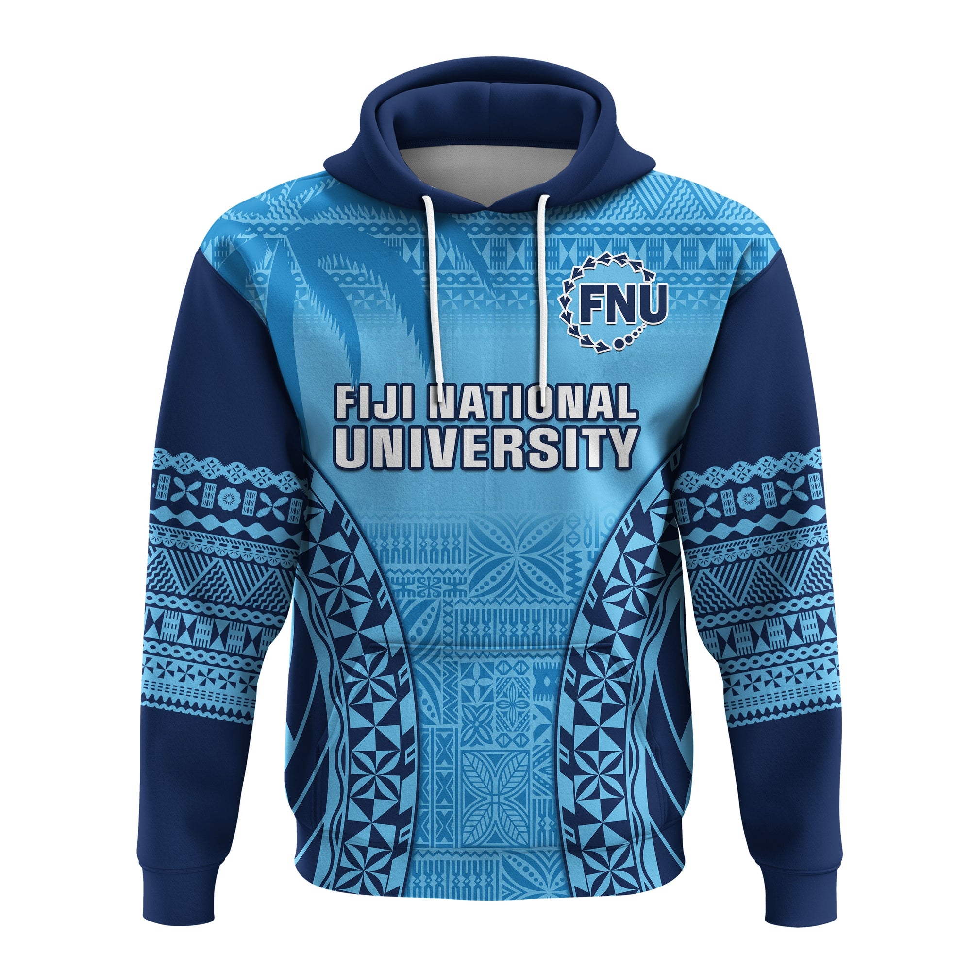 Fiji University Hoodie National Fijian Tapa Pattern Blue - Wonder Print Shop