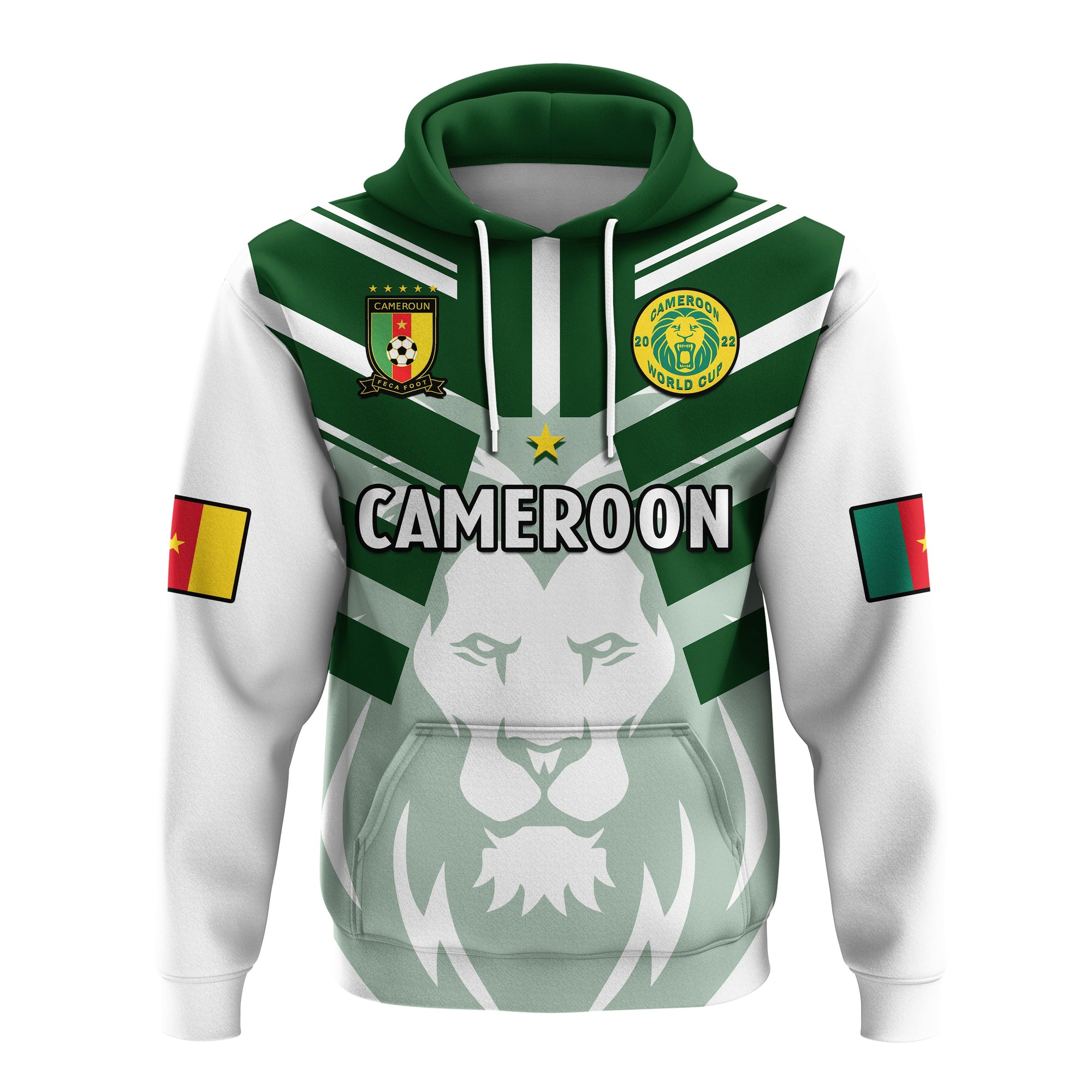 Cameroon Football Hoodie Les Lions Indomptables White Football 2022 - Wonder Print Shop