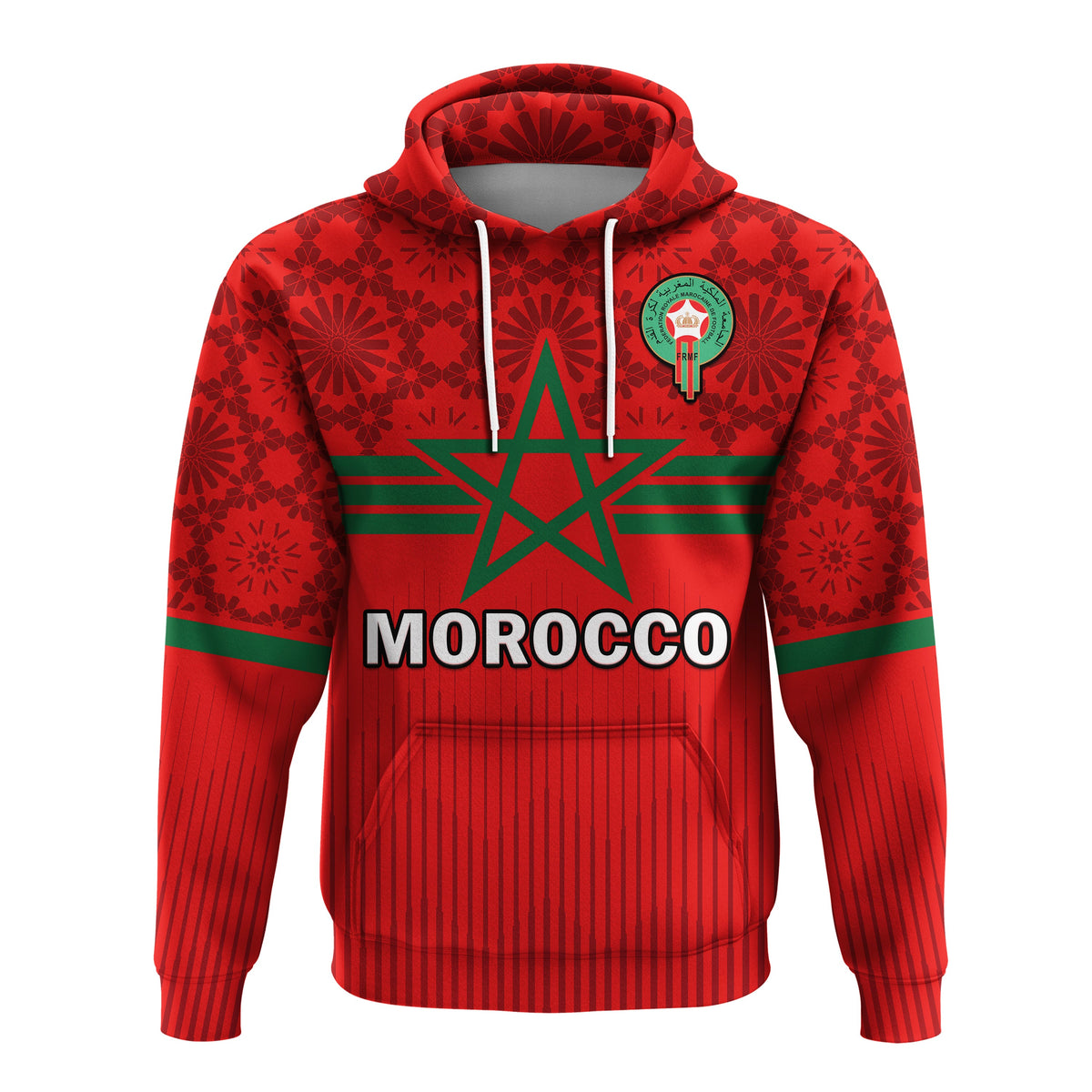 Custom Morocco Football Hoodie Football 2022 Red Moroccan Pattern - Wonder Print Shop