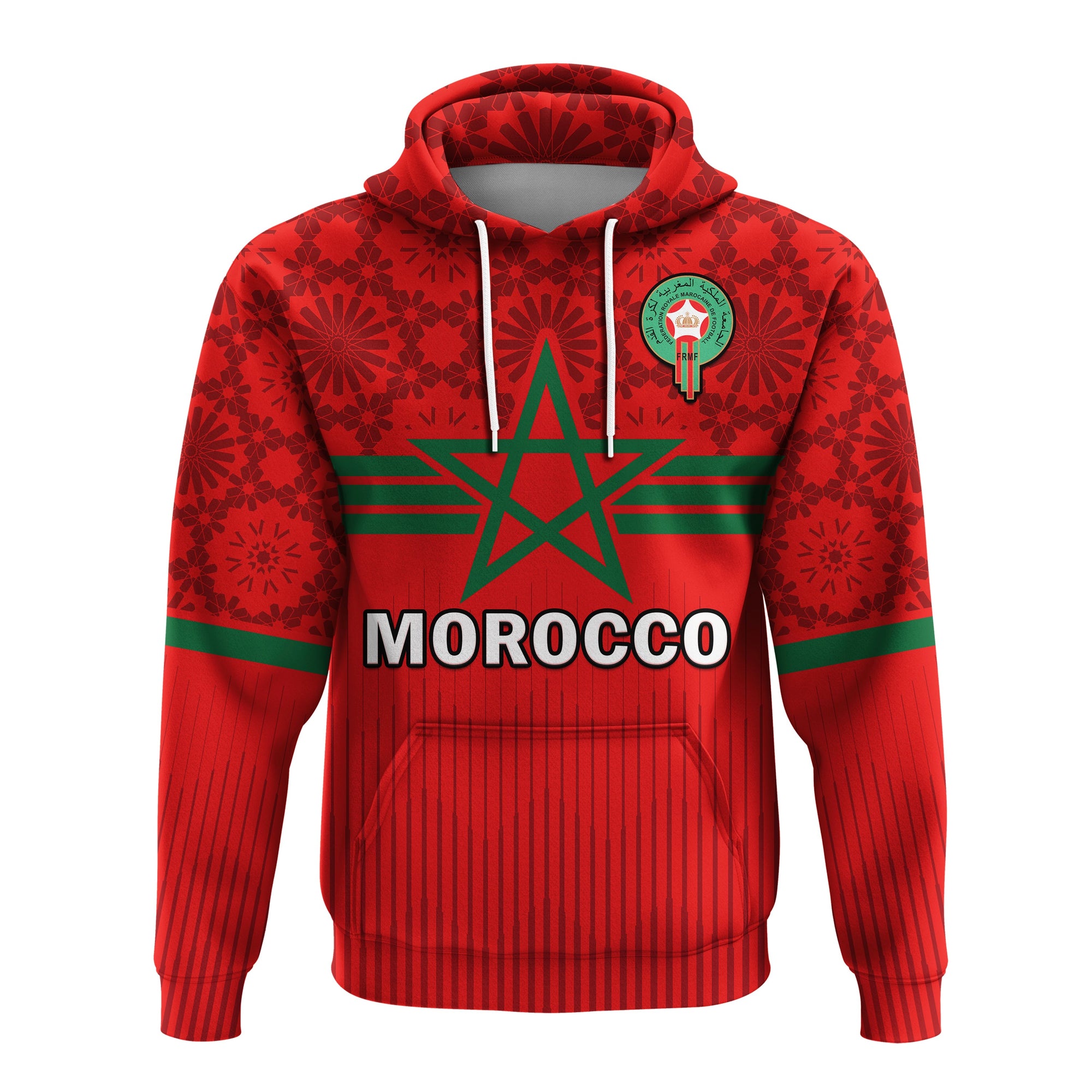 custom-text-and-number-morocco-football-hoodie-world-cup-2022-red-moroccan-pattern