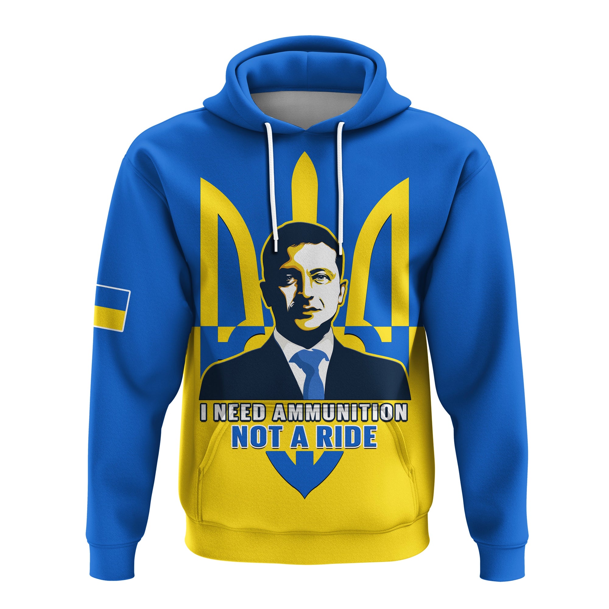 custom-personalised-ukraine-hoodie-ukrainian-president-i-need-ammunition-not-a-ride-blue