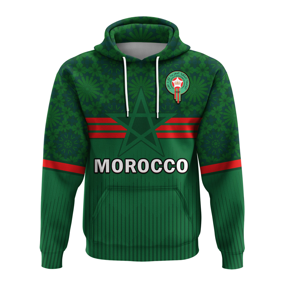 Morocco Football Hoodie World Cup 2022 Green Moroccan Pattern - Wonder Print Shop